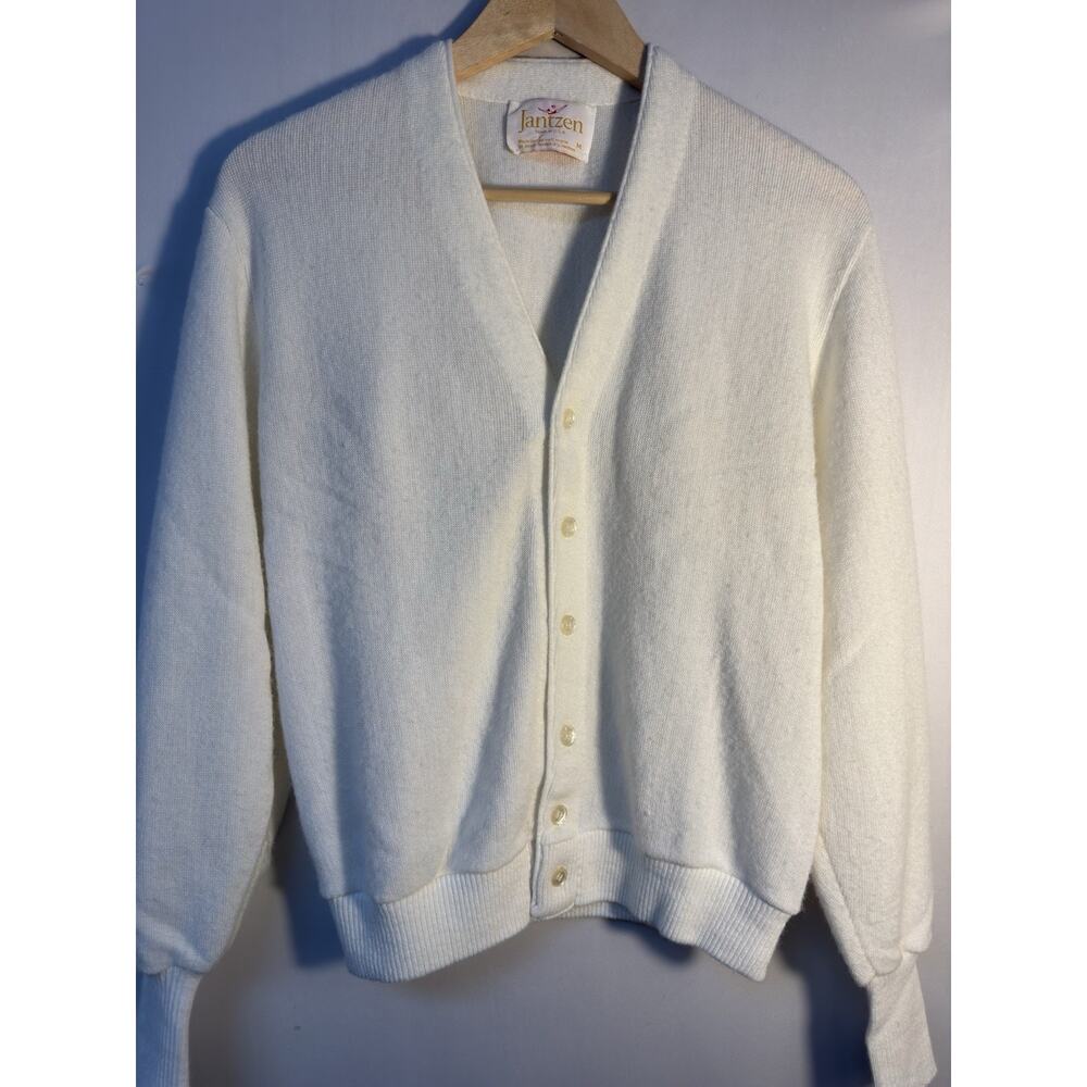 Vintage‎ Jantzen White Cardigan Sweater M USA Made Button Front Classic